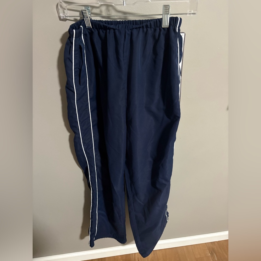 Navy Blue Track Pants with White Stripes